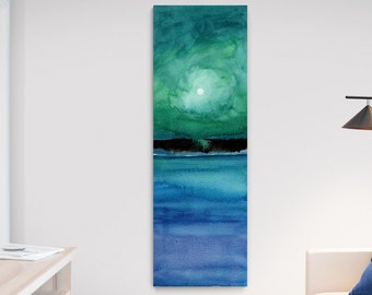 Vertical Green Blue Wall Art Colorful Abstract Minimalist Canvas Prints, Tall Vertical Narrow Wall Hanging Gulf Coast Beach Home Room Decor