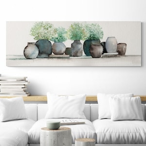Artisan Vases Canvas Wall Art Long Narrow Horizontal Botanical Print Above Bed Decor Oversized Rectangular Living Dining Room Home Decor Art