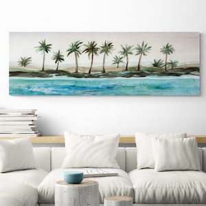 Tropical Beach Art Vacation House Palm Tree Wall Art Canvas Print Oversize Long Narrow Wide Horizontal Wall Art Over Couch Decor Living Room