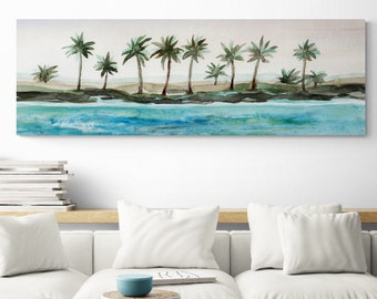Tropical Beach Art Vacation House Palm Tree Wall Art Canvas Print Oversize Long Narrow Wide Horizontal Wall Art Over Couch Decor Living Room