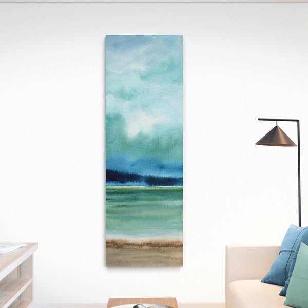 Long Tall Vertical Lake House Decor Oversized Large Canvas Wall Art, Outdoors Nature Forest Lake Wall Hanging Watercolor Landscape Prints