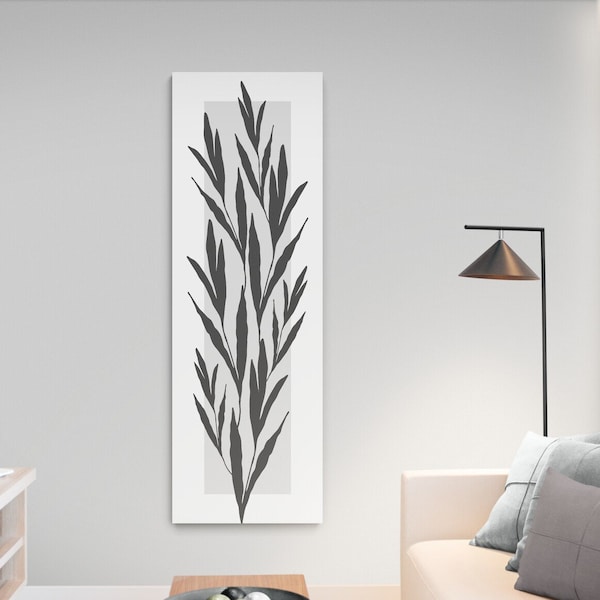 Graphic Leaves Print Large Oversized Long Narrow Tall Vertical Canvas Wall Art, Botanical Branches Leaves 20x60 36x12 Slender Wall Hangings