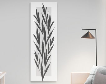 Graphic Leaves Print Large Oversized Long Narrow Tall Vertical Canvas Wall Art, Botanical Branches Leaves 20x60 36x12 Slender Wall Hangings