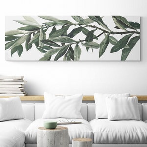 Botanical Leaves Long Narrow Horizontal Canvas Wall Art Over the Couch Greenery Living Room Bedroom Above Bed Art Oversize Rectangle Decor