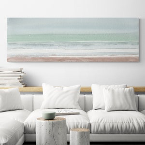 Minimalist Wall Art Canvas Print Painting Calming Wall Art Extra Large Long Narrow Horizontal Over Bed Ocean Beach Landscape Lake Home Decor image 1