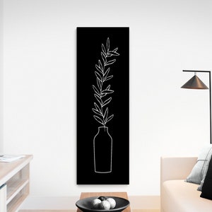 Long Vertical Wall Art Modern Farmhouse Tall Long Vertical Canvas Art for Bathroom Prints Flower Vase Boho Decor Simple Black Line Wall Art