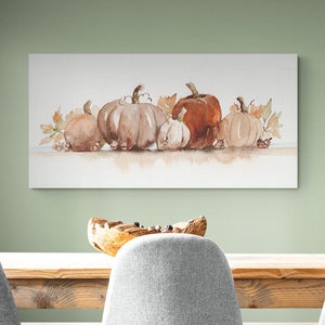 Fall Pumpkins Canvas Wall Art Horizontal Long Narrow Autumn Signs Pumpkin Decor Farmhouse Dining Room Watercolor Art Prints House Room Decor