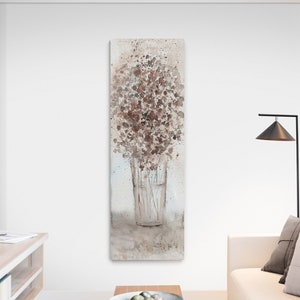 Neutral Wall Art Abstract Dried Floral Arrangement Vase Decor Canvas Print Farmhouse Flower Oversized Tall Long Vertical Narrow Wall Hanging