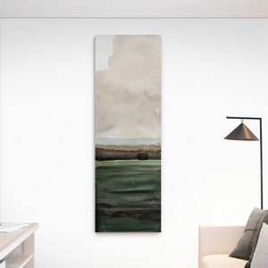 Tall Vertical Narrow Wall Hanging Landscape Canvas Wall Art, Original Print Oversized Green Earth Tone Artwork Bedroom Home Room House Decor