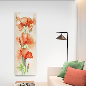 California Poppy Abstract Tall Vertical Long Narrow Wall Art Canvas Print Poppies Flower Watercolor Original Artwork Farmhouse Home Decor