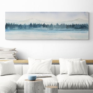 Canvas Wall Art Mountains Evergreen Trees Forest Prints Above Bed Decor Long Narrow Horizontal Wall Hangings Above the Couch Living Room Art