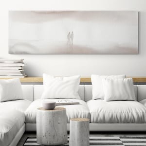 Figure Oversize Canvas Print Wall ARt Master Bedroom Over Headboard Wall Decor Long Narrow Horizontal Above Bed Art Neutral Beige Watercolor