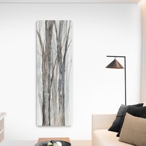 Forest Woods Trees Tall Long Narrow Vertical Large Canvas Art, Grey Gray Neutral Oversized Wall Art Rustic Lake House Nature Home Room Decor