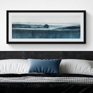 Abstract Horizontal Wall Art Digital, Printable Indigo Blue Wide Wall Art, 12x36 Long Narrow Printable Art, Above Bed Decor,Instant Download