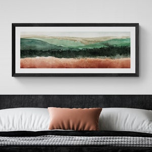 Horizontal Wall Art Digital, Landscape Painting, 12x36 Long Narrow Printable Wall Art, Instant Art, Bedroom Wall Art, Mountain Lake Decor