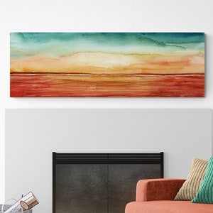 Colorful Horizontal Long Narrow Large Canvas Wall Art Print, Bedroom Wall Decor Over the Bed, Sunset Sunrise Coastal Landscape Wall Hangings