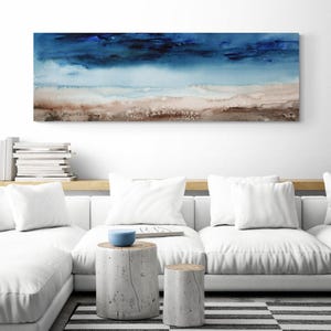 Beach Lake House Wall Art Painting on Canvas Original Landscape Print Long Narrow Horizontal Above Bed Art Modern Coastal Artwork Home Decor