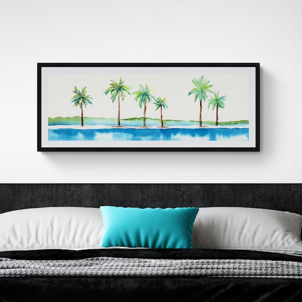 Palm Trees Printable Wall Art Coastal Beachy Artwork 12x36 Long Horizontal Narrow Digital Download Decor Tropical Beach Panoramic Printable