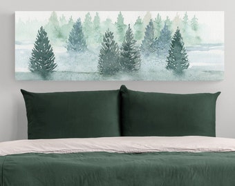 Forest Horizontal Long Narrow Canvas Wall Art Prints, Pine Trees Above Bed Decor, Over Fireplace Behind Couch Artwork House Room Home Decor