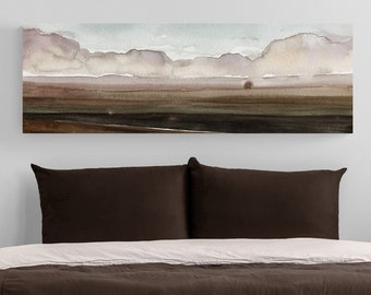 Over the Bed Wall Decor Horizontal Narrow Large Canvas Wall Art Prints, Panoramic Neutral Brown Landscape Living Room Luxury Home Room Decor