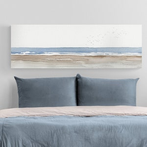 Lake House Decor Birds Beach Ocean Landscape Oversize Canvas Horizontal Long Narrow Wall Art, Over the Couch Living Room Decor Wall Hangings
