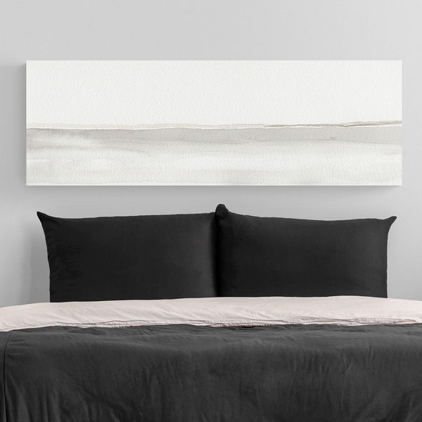 Over the Bed Wall Decor, Neutral Abstract Minimalist Horizontal Canvas Wall Art, Simple Beige White Long Narrow Print Oversized Rectangular