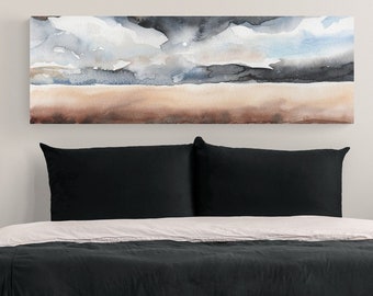 Horizontal Abstract Watercolor Long Narrow Landscape Wall Art Canvas Print, Over the Bed Wall Decor Storm Painting Home Room, Above Bed Art