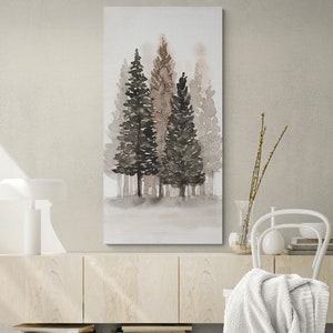 Pine Tree Trees Wall Art, Vertical Wall Art Canvas Print,  Forest Trees Mountains Print Neutral Oversize Canvas Room Home Decor Wall Art