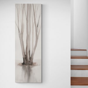 Neutral Trees Oversized Vertical Tall Horizontal Long Narrow Canvas Wall Art Prints Rustic Watercolor Painting Living Room Artwork Bedroom