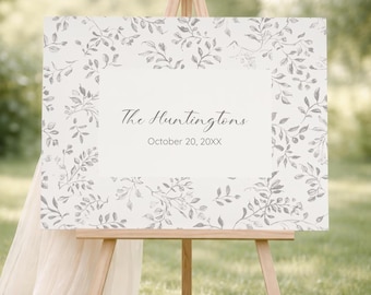 Modern Minimal Wedding Sign • Botanical Line Art • Custom Canvas Wraps Personalized Above Bed Decor