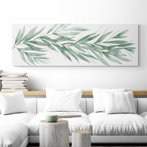 Greenery Wall Decor Extra Large Canvas Wall Art Long Narrow Horizonal Wall Art Over Bed Bedroom Decor Botanical Prints Sage Green Wall Art