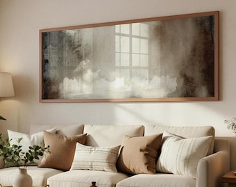 Earthy Brown Minimalist Watercolor Landscape • Wabi‑Sabi Japandi Wall Art • Long Narrow Horizontal Printable