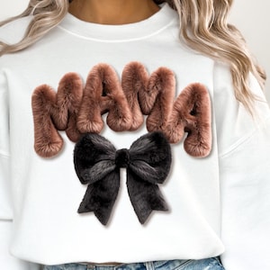 Mama PNG Faux Velvet Fur Fabric Furry Soft Brown Black Coquette Bow Trendy Mama Design Instant Digital Download