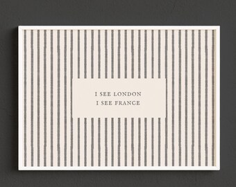 I See London I See France Bathroom Print • Neutral Gray Stripes & Beige Poster Rolled Unframed