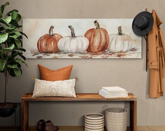 Pumpkins Canvas Long Narrow Horizontal Wall Art White Pumpkin Fall Kitchen Wall Decor Rustic Autumn Farmhouse Kitchen Home Room House Decor