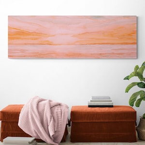 Pink and Orange Wall Art Extra Large Over the Bed Bedroom Decor Danish Pastel Decor Long Narrow Horizontal Canvas Wall Art Panoramic Picture
