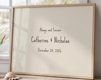 Always and Forever • Personalized Names & Date • Soft Beige Wedding or Anniversary Keepsake Rolled Poster