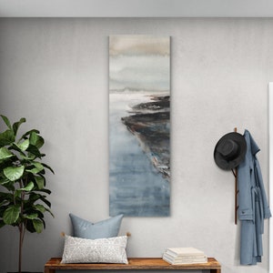 Tall Long Narrow Vertical Canvas Print Wall Art Watercolor Painting Seashore Beach Artwork Lake Home Living Room Decor Beachy Oblong Picture