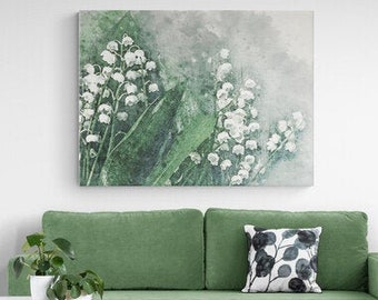 Lily of the Valley Bedroom Wall Decor Above Bed DEcor Extra Large Canvas Print Wall Art Lilly of the Valley Wall Art Calm Floral Artwork