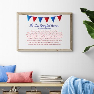 Star Spangled Banner, Printable Wall Art Print, Patriotic Gifts, National Anthem, Song Lyrics Wall ARt, Printable Quote, Fourth of July