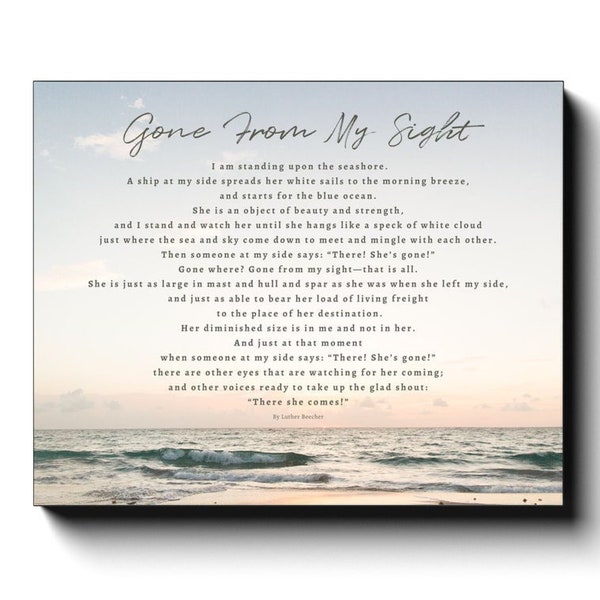 Gone From My Sight Poem Luther Beecher Grief Quote Canvas Wall Art, Sympathy Loss Poetry Bereavement, In Memory of Remembrance Gifts Decor