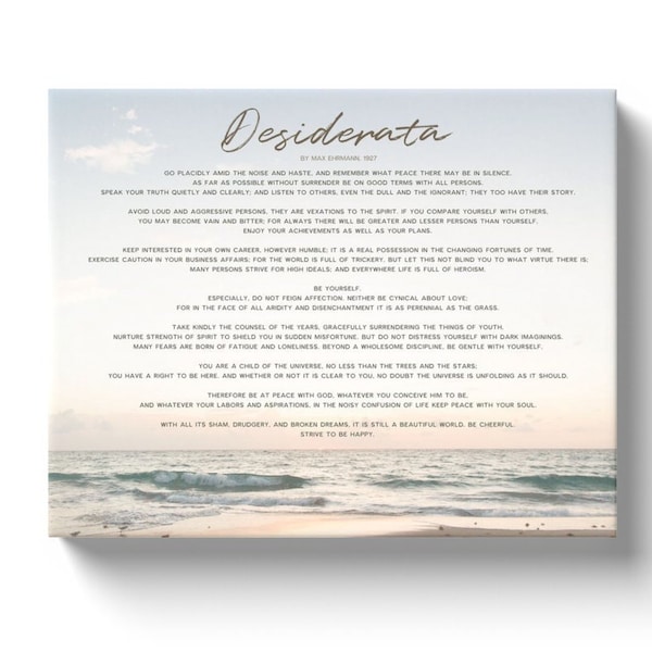 Desiderata Canvas Print Office Extra Large Wall Art Inspirational Quote Wall Decor Horizontal Oversized Rectangular Desiderata Poem Artwork