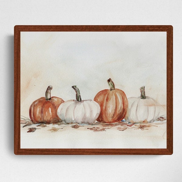 Pompoen Afdrukbare Kunst aan de Muur, Pompoen schilderij, Herfst Instant Downloadable Print, Aquarel Pompoenen, Herfst Wall Decor, Thanksgiving Decor