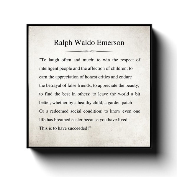 Ralph Waldo Emerson Success What is Success Quote Extra Large Canvas Sign Literary Poetry Print Inspirational Wall Art Office Wall Decor