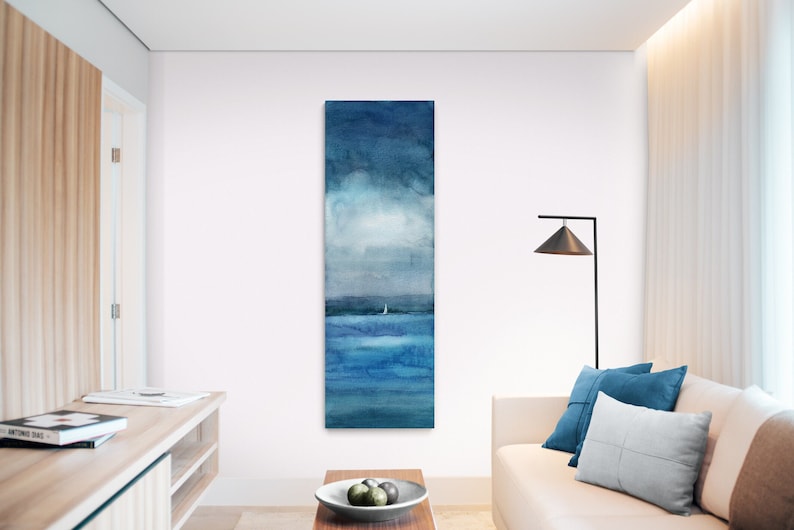 Vertical Long Narrow Canvas Wall Art Prints Coastal Lake Sky Etsy