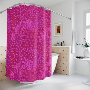 Hot Pink Shower Curtains Preppy Bright Bathroom Decor Girls Floral Shower Curtains Vibrant Colors Bathtub Curtain Girly Bath Decor Pinks