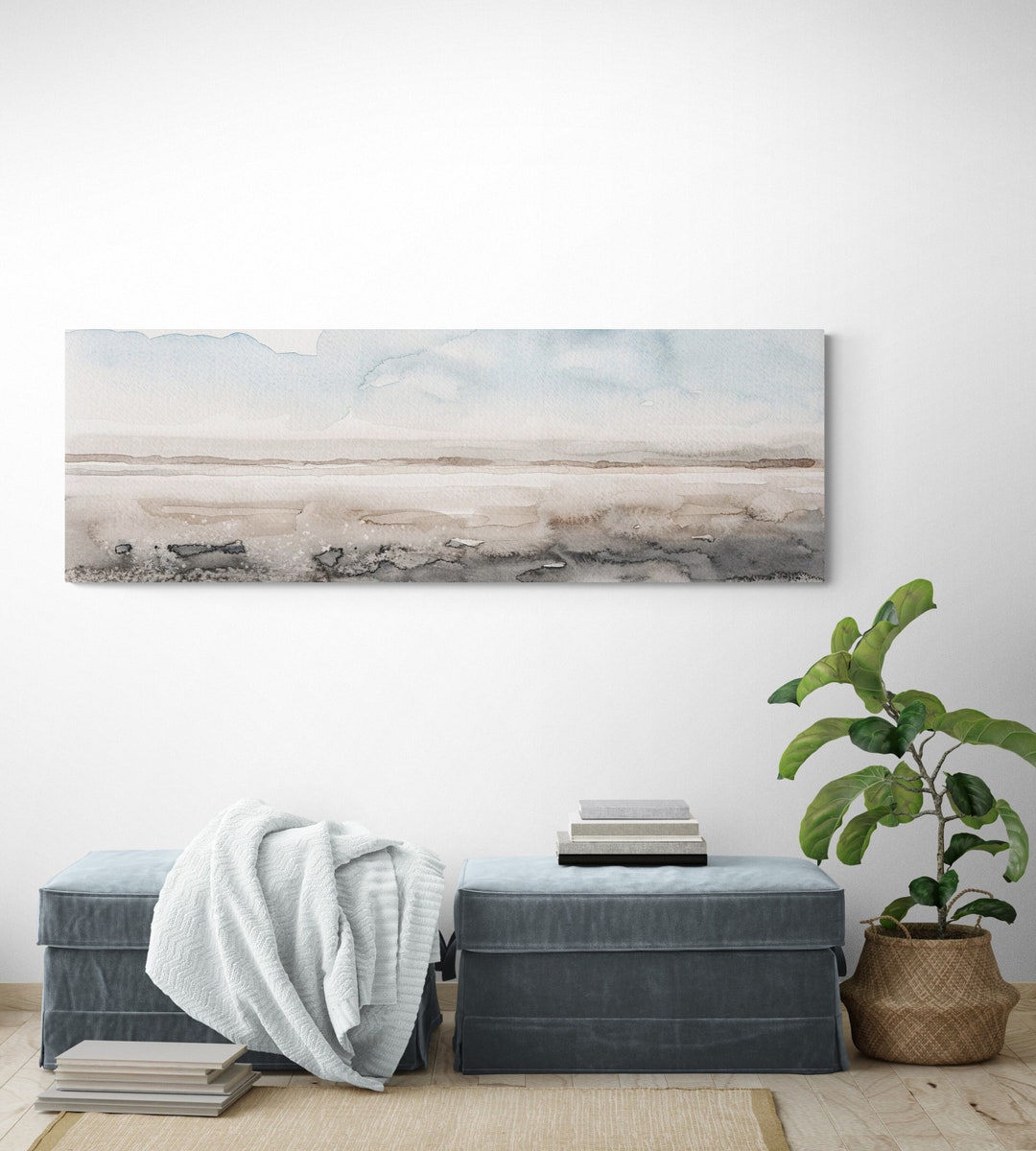 Extra Large Neutral Wall Art Long Beach Canvas Decor Narrow Wall Art ...