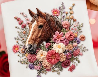 Cheval PNG Boho floral faux fil/broderie Cow-girl occidentale PNG tête de cheval oseille téléchargement numérique instantané Clip Art