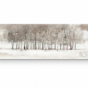 Trees Large Wall Art Oversized Horizontal Long Narrow Canvas Print Watercolor Over the Bed Decor Neutral Forest Winter Above Fireplace Art