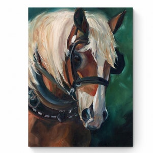 Draft Horse Art Large Canvas Wall Art Horse Painting Oil Horse Head Art Work Western Art Equine Farmhouse Decor Belgian Working Horses Farm